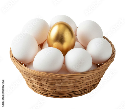 Wallpaper Mural Golden egg among white eggs in a basket on white background Torontodigital.ca