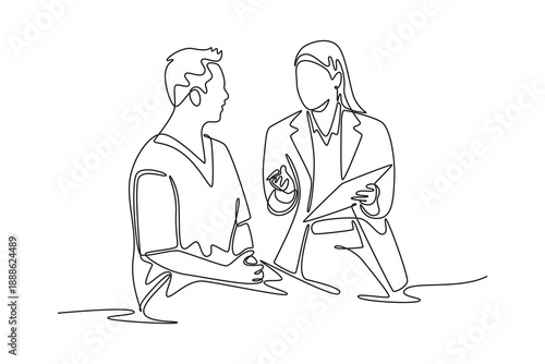 Doctor visit and consul concept. Single line draw design. Vector graphic illustration