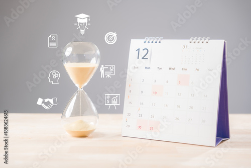 Billede på lærred Time hourglass calendar glass hour job deadline work sand countdown schedule dat