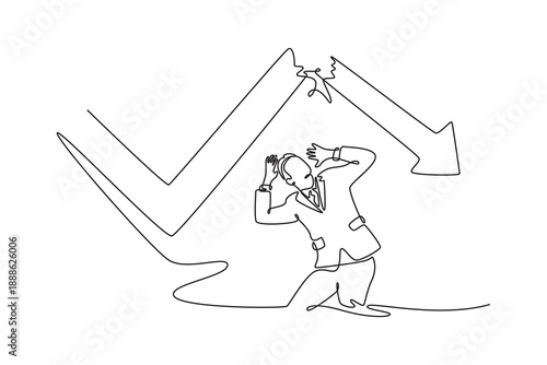 Business management. Profit and loss. Business and success. Profit and lost invesment concept. Single line draw design. Vector graphic illustration