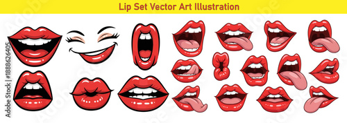 Expressive Lip Illustrations: A vibrant set of vector art illustrations showcases diverse expressions of lips, capturing the essence of various emotions with each detailed stroke.