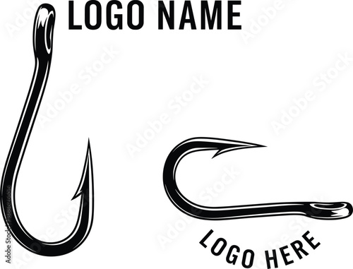 Fishing Hook Logo Template Illustration with Vintage Style Outline Design for Angler Branding, Outdoor Sports Identity, and Tackle Shop Logos
