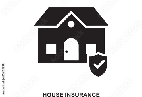 Black outline icon of a house with a shield and checkmark symbol, representing home insurance protection and security concepts