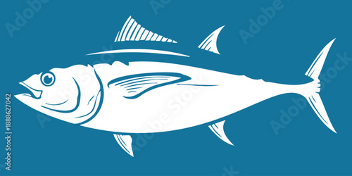 Simple white outline tuna logo design for seafood restaurant branding