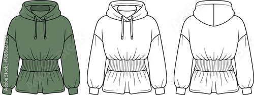 Women blazer flat fashion sketch, tailored jacket technical drawing, sewing pattern vector, formal clothing design template, stylish apparel illustration, garment outline