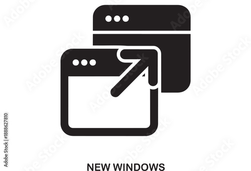 Flat design icon representing opening new browser windows with an arrow symbol and three dots indicating navigation or tabs.