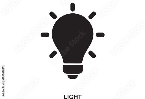 Simple black outline icon of a light bulb with radiating lines, symbolizing ideas, creativity, and innovation on a white background.