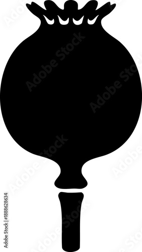 Dried poppy seed pod silhouette isolated on white background minimalist seed head with crown botanical nature illustration