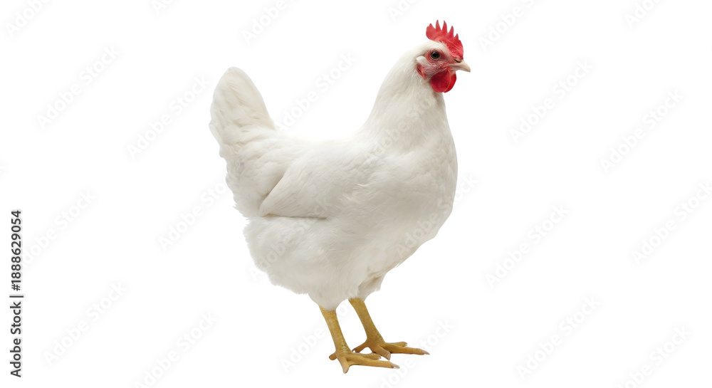 Fototapeta premium One White Hen Standing isolated on transparent background