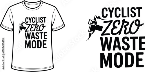 typography t shirt design with cyclist zero waste mode lettering t shirt themed artwork isolated on white background promoting sustainability Eco friendly cycling vector illustration.
