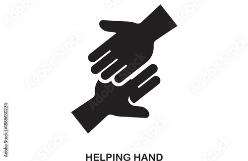 Black silhouette of two hands reaching out to help each other on a white background, symbolizing support and assistance
