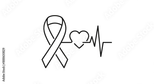 A continuous line drawing of an awareness ribbon and heartbeat symbolizing support and care for a cause