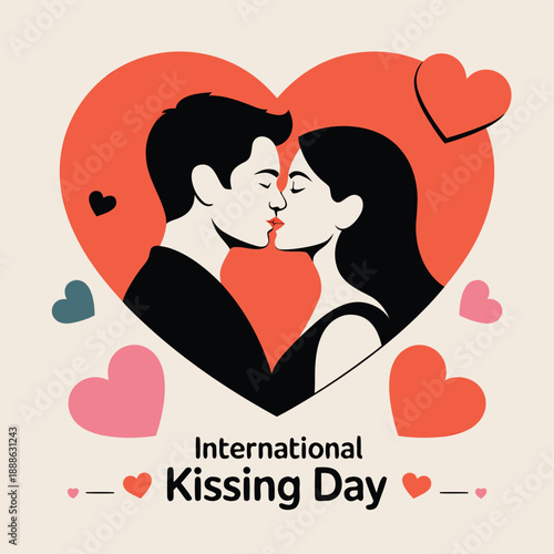 A silhouetted couple shares a kiss within a large red heart celebrating love