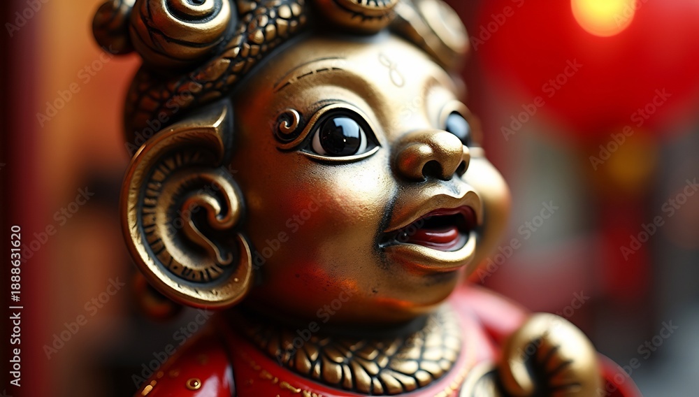 Obraz premium Close-up of a Golden Chinese Statue with Intricate Details and Festive Colors.