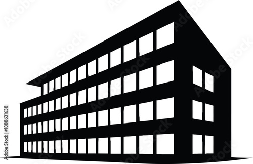 Black silhouette of a commercial or residential building with multiple stories and windows