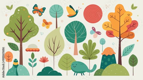 A diverse collection of various plants and animals displayed together in a natural setting..eps