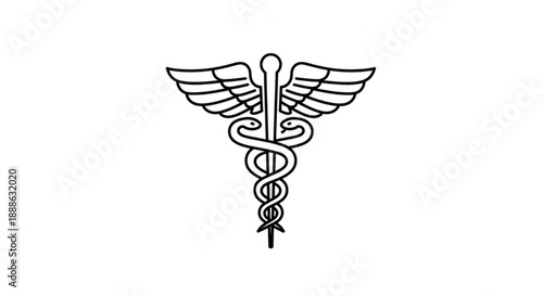 Medical symbol illustration featuring staff with wings and snake entwined in a classic representation of the medical profession