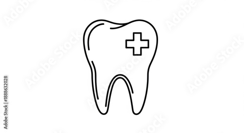 Simple line illustration of a tooth with a cross symbol on a plain background from a straightforward viewpoint