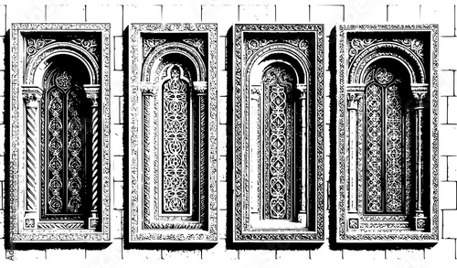 Medieval Romanesque Floral Vector Elements Clip Art Set for Design and Manuscript Inspiration