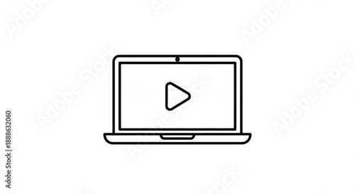 A laptop displaying a play icon on its screen, symbolizing media playback or video content