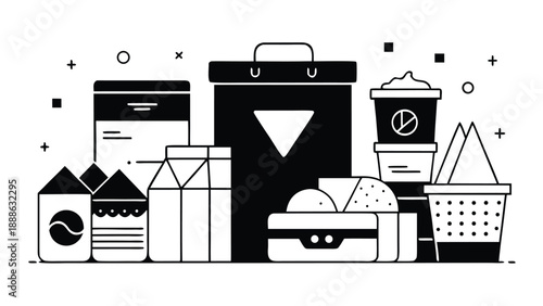 Different types of scissors arranged together, showcasing styles for crafting, sewing, and general use..eps