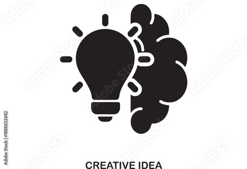 Black silhouette of a lightbulb fused with a brain, symbolizing a creative idea or innovation, on a white background.