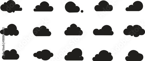 A collection of various simple outline cloud icons on a white background, suitable for weather or digital design projects.