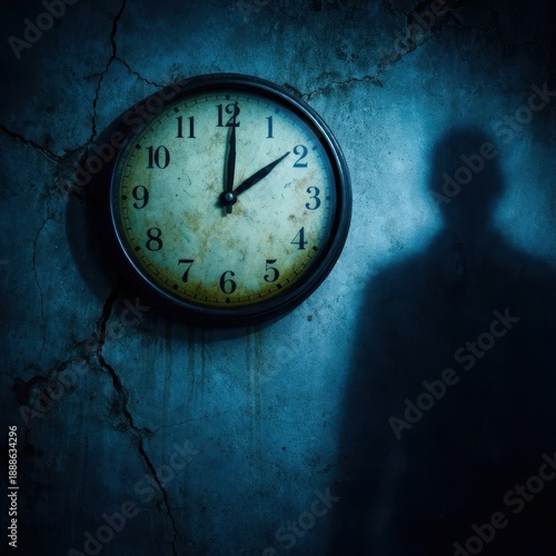 Wallpaper Mural A clock with the hands at 3:00 and a man's shadow on the wall Torontodigital.ca