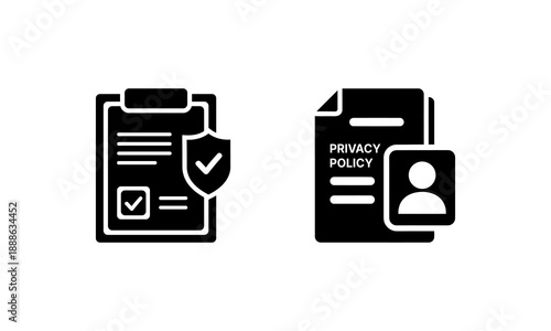 Privacy policy icon set, Secure identity and privacy policy documents