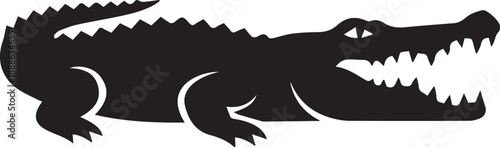 Silhouette of an alligator with an open mouth displaying sharp teeth, symbolizing power and danger in nature