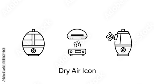 Home Air Quality and Comfort Icons: Humidifier, Air Dryer, and Diffuser for Climate Control and Indoor Environment.