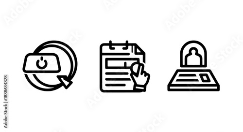 Online Booking, Calendar Scheduling, and User Account Management Icons for Digital Services
