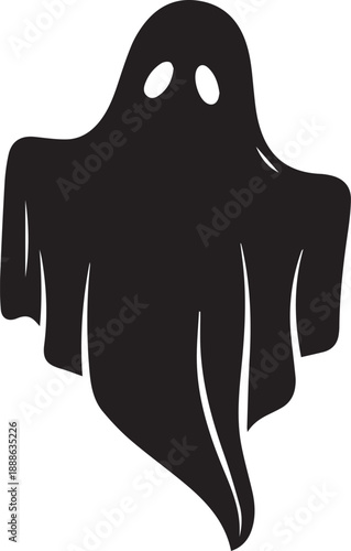 A classic eerie spectral figure, silhouetted in the darkness, embodying the playful fright and mystery of Halloween, perfect for spooky season designs and festive decor