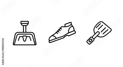 Miscellaneous Household and Lifestyle Tool Icons including a Dustpan, Formal Shoe, and Kitchen Spatula