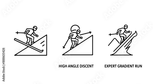 Professional Downhill Skiing Icons Featuring High Angle Descent and Expert Gradient Run