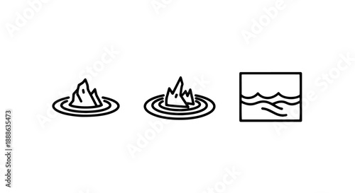 Floating Iceberg and Arctic Ocean Icons Showcasing Glaciers in the Sea