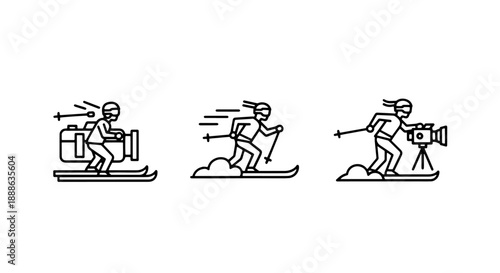 Professional Sports Video Production and Winter Skiing Filming Line Icons