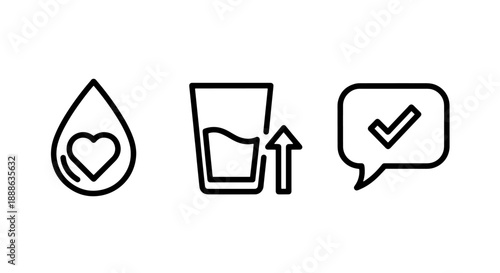 Healthy Hydration Water Intake and Positive Communication Checkmark Icons
