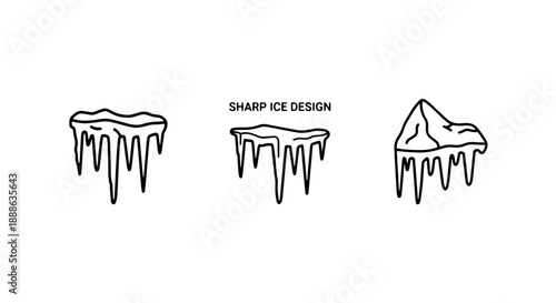 Minimalist line art icicle icons representing freezing winter weather and sharp ice formations for seasonal graphic design.