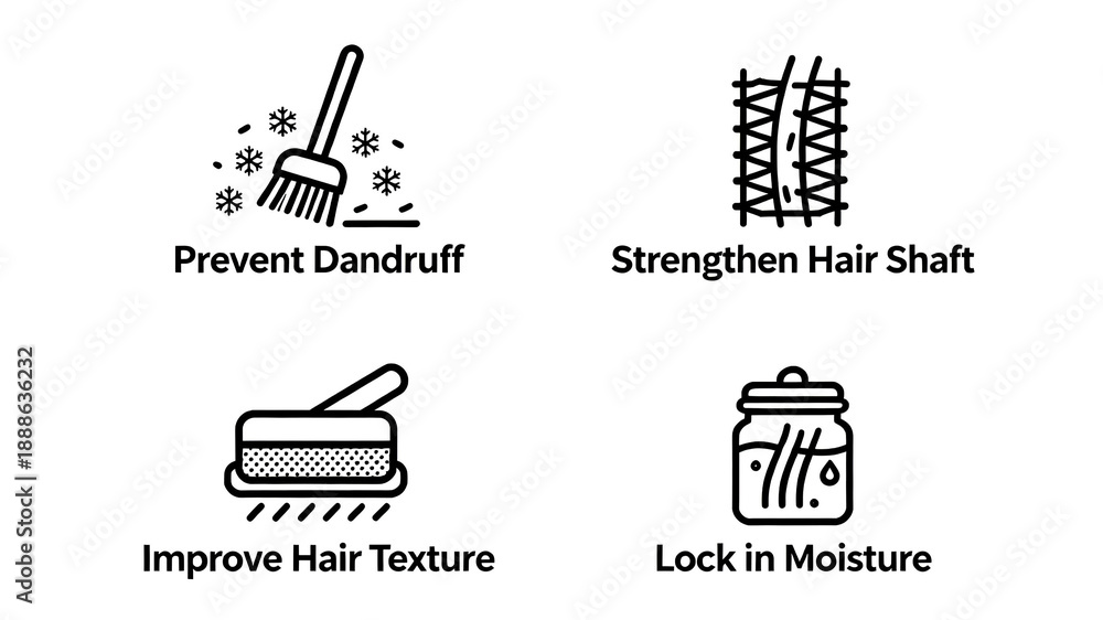 Fototapeta premium The combination of dandruff and water locking icons can prevent dandruff, strengthen hair, improve hair quality, and provide long-lasting water locking. It is suitable for hair care scenarios. 