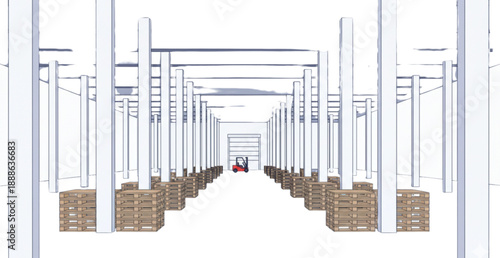 Modern warehouse interior vector illustration with pallets and forklift in industrial distribution center
Keywords