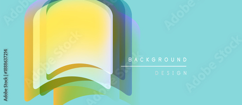 Abstract book layers over light blue backdrop. Gradient colors suggest pages turning, simple design for backgrounds.