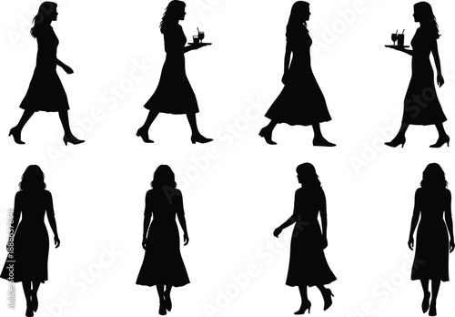 Collection of male silhouettes standing in casual urban poses wearing hoodies and caps isolated on a white background for creative design