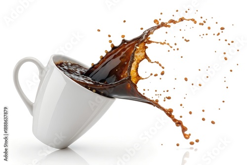 Dark coffee splashing out of white cup