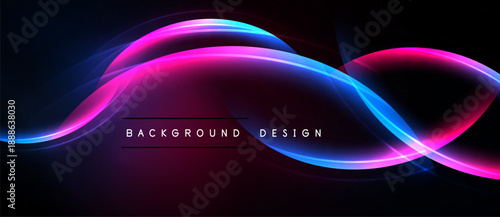 Abstract neon waves over black background. Bright colors create dynamic, modern visual effect. Smooth curves suggest movement, energy.