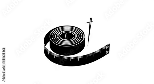 Measuring tape and nail on a white background, viewed from a slight angle