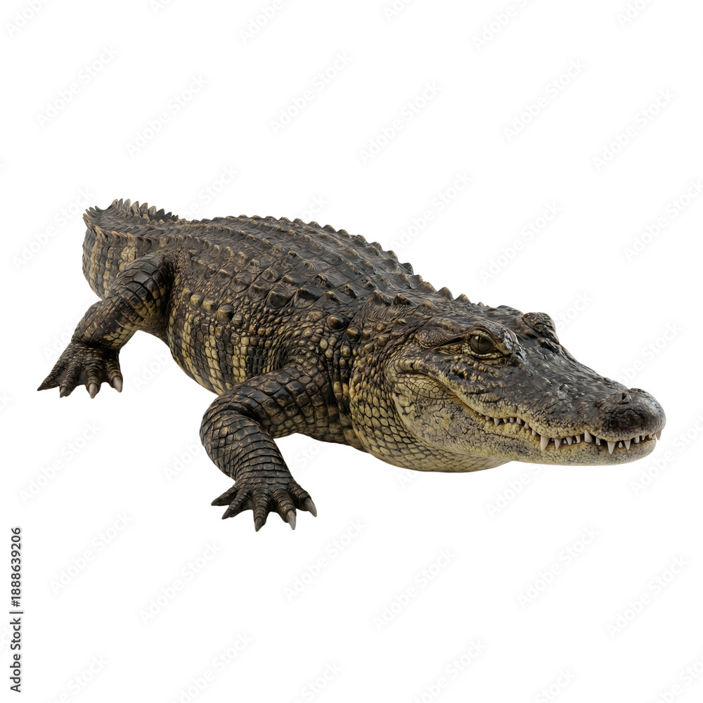 Obraz premium Realistic 3D alligator reptile model walking with open mouth isolated on transparent background