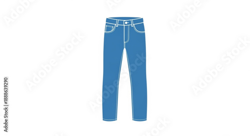 Illustration of blue jeans with detailed stitching and belt loops on a plain background from a front viewpoint