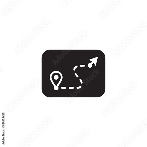 Silhouette of a map with route line, navigation concept