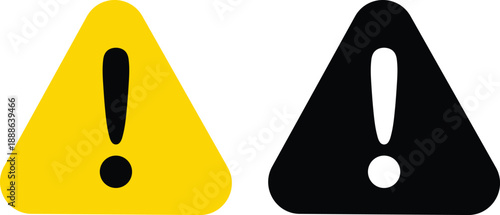 Yellow and black exclamation mark warning symbols on white background alert danger